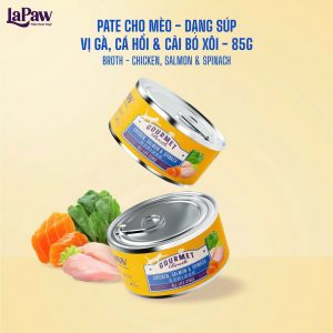 Pate dạng soup cho mèo mọi lứa tuổi LaPaw Gourmet - Vị Gà, Cá hồi, Bó xôi [85g]