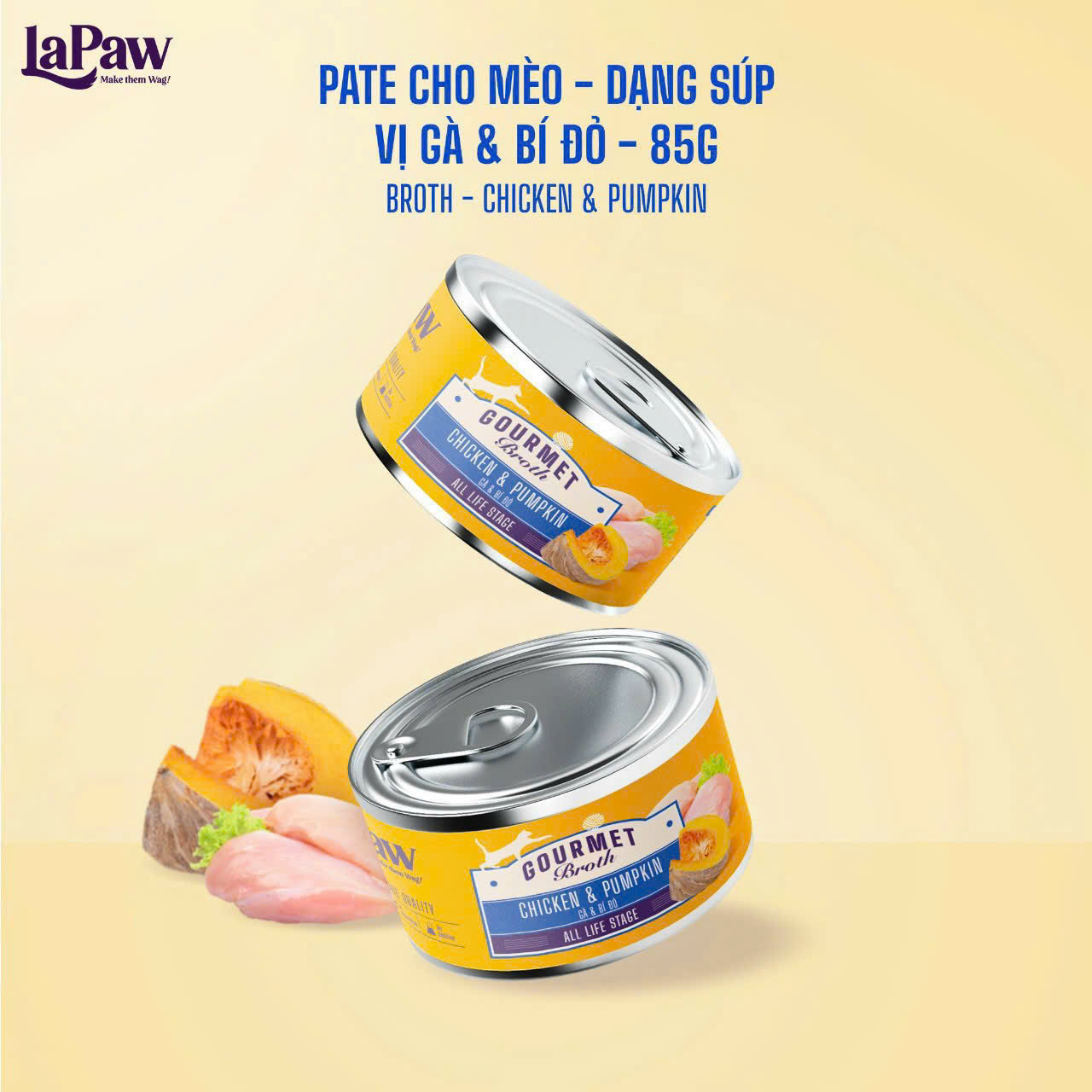 Pate dạng soup cho mèo mọi lứa tuổi LaPaw Gourmet - Vị Gà và bí đỏ [85g]