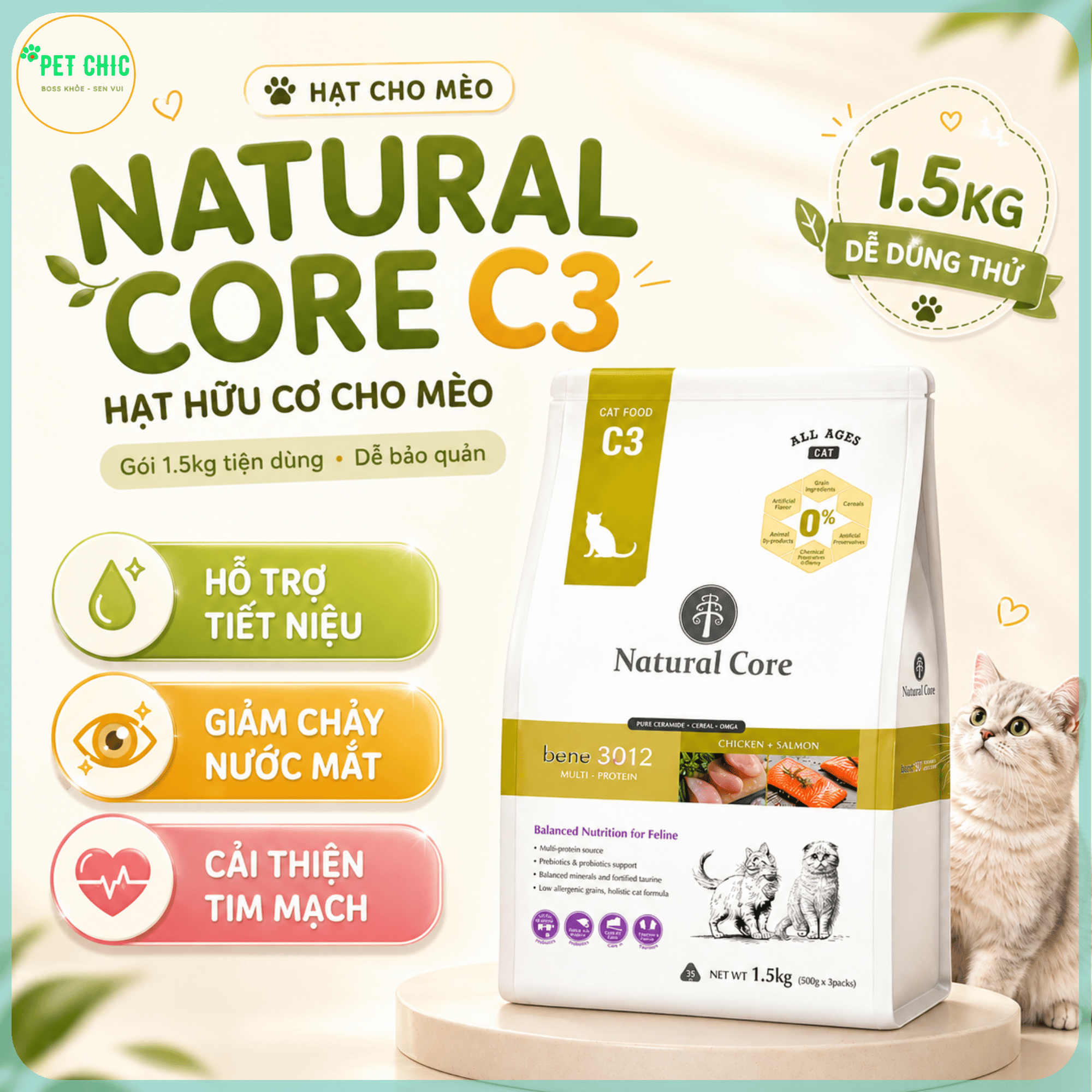 [1.5kg] Hạt Cho Mèo Natural Core C3